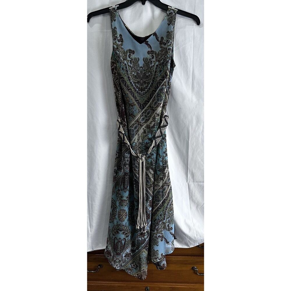 Kari New York Lined Hankerchief Hem Dress Paisley Print /Belted Size 10 - Picture 2 of 16